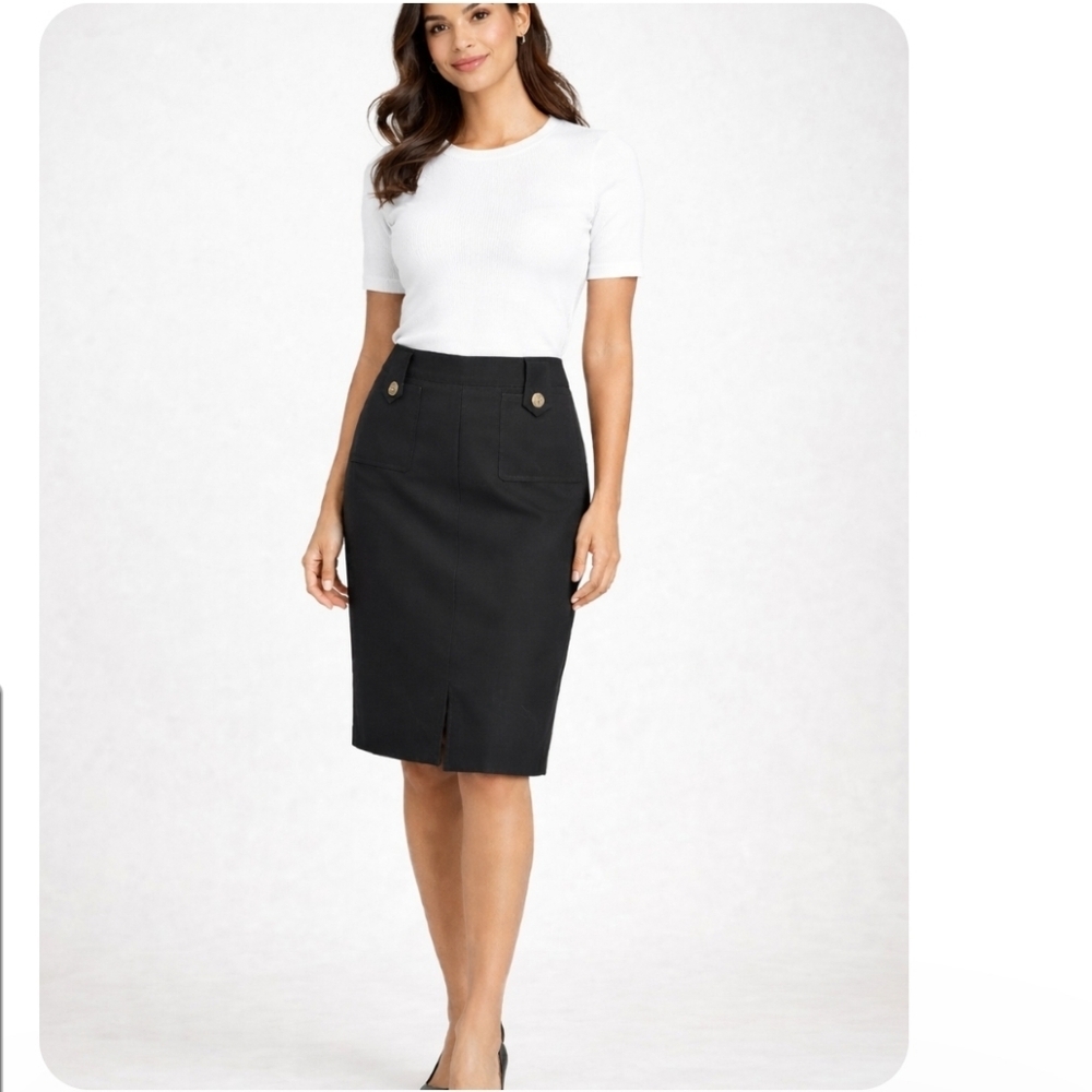 J. McLaughlin Black Classic Preppy Career Pencil Skirt Size 8